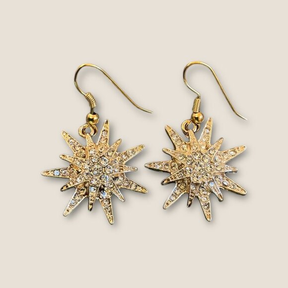 Gold-Tone Starburst Earrings With Rhinestone Accents - Picture 2 of 3